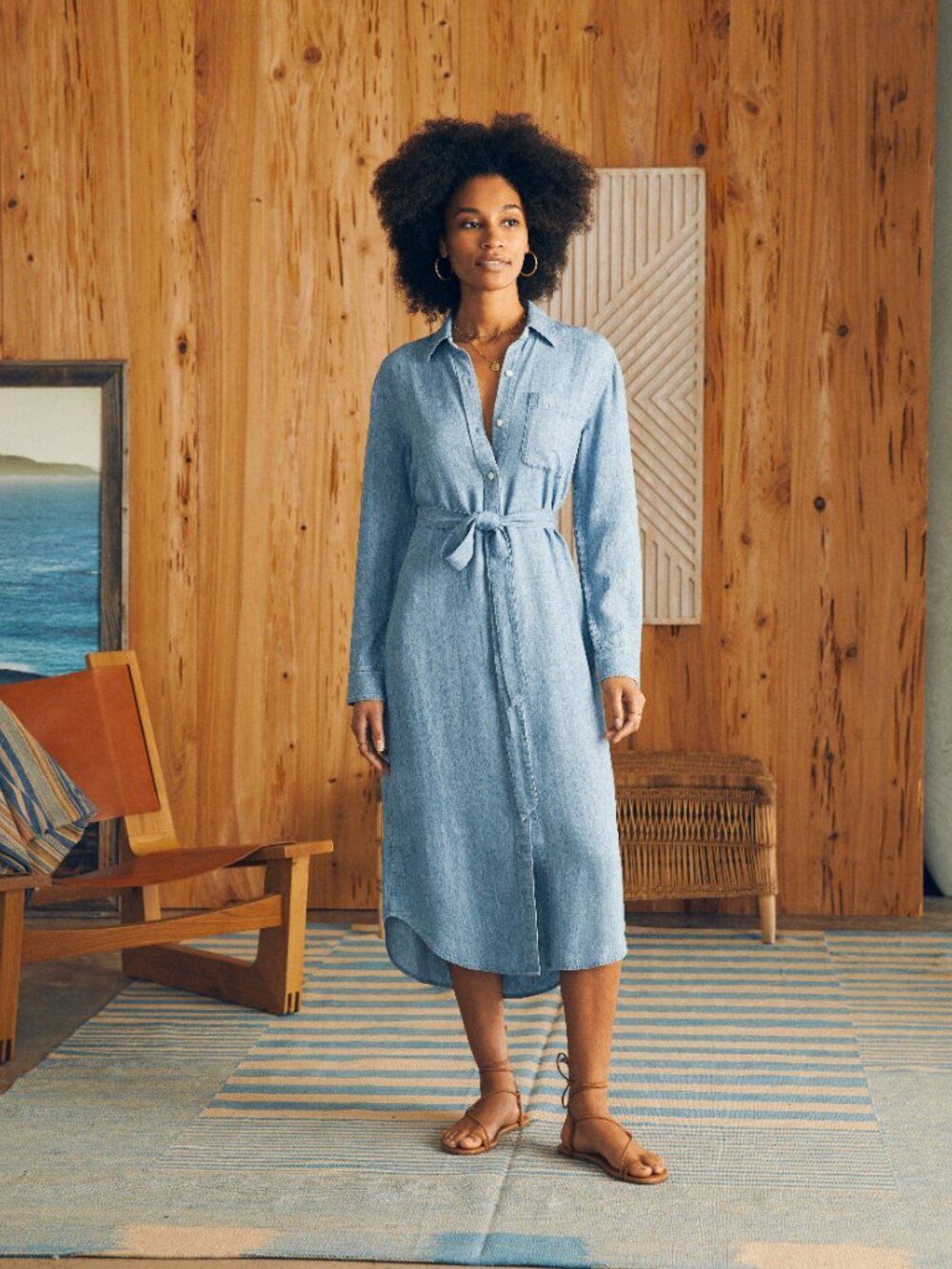 Faherty - Tried & True Chambray Midi Shirtdress - Blue Tide Wash, M - Picture 5 of 5